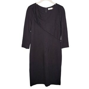 Calvin Klein Black Dress Women's Size 6 Stretch Knit Career Faux‎ Wrap Dark Work